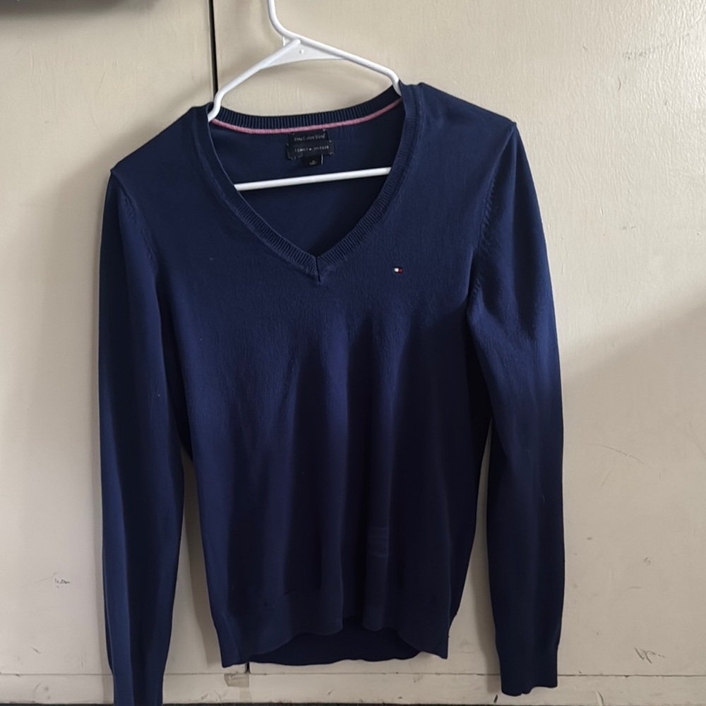 Tommy Hilfiger Navy Blue V-Neck Sweater